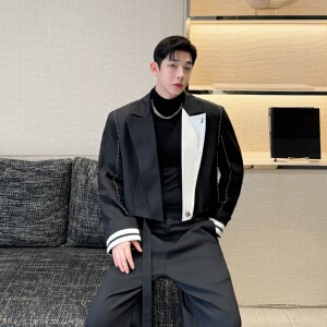 小众设计师小香撞色明线短款廓形西装外套 W2503  P145图片