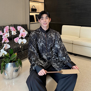 小众设计师新中式竹叶印花立领衬衫外套 2457 P90图片