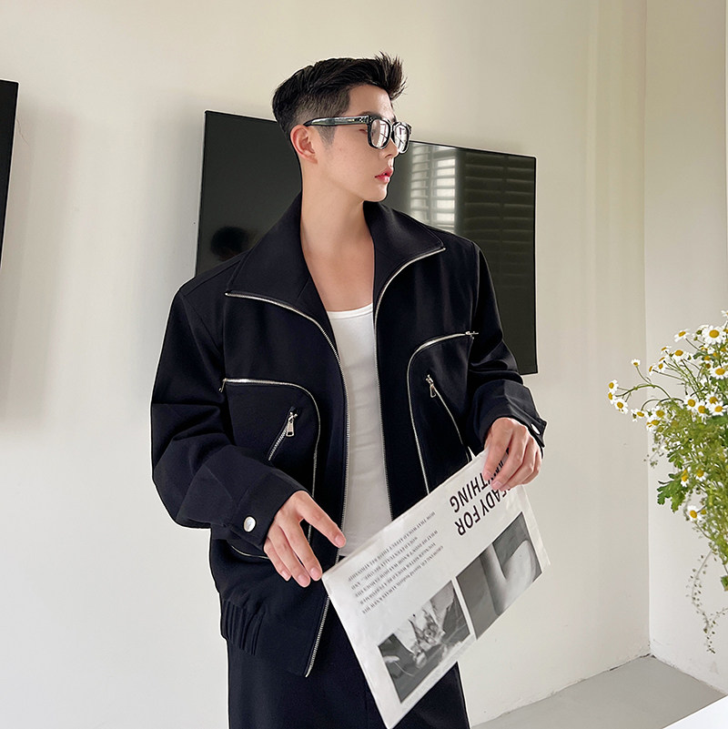 2026秋款设计师气质不规则金属拉链大口袋夹克外套两色Y087P125，男装夹克，电商C212
