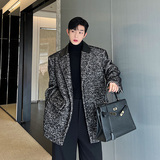 原创韩版重磅加厚羊毛圈圈绒拼皮廓形西装外套W2374P175，男装西服套装，电商C212
