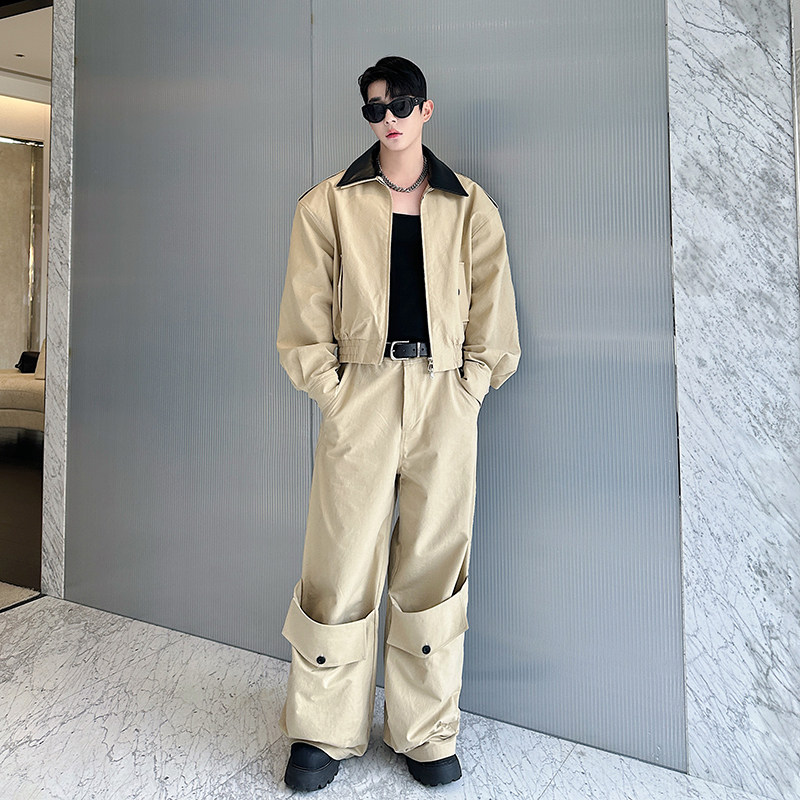小众设计师双层领工装夹克大口袋廓腿裤套装3558P255,男装夹克,电商C212