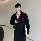 小众设计师交叉门襟明线翻领夹克外套W2326P120，男装夹克，电商C212