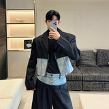 小众设计师牛仔拼接西装阔腿裤套装W2382P230，男装西服套装，电商C212