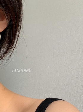 黑色轻奢水钻c型耳圈做旧金属感潮酷耳环小众复古冷淡风耳饰925银