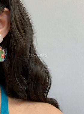 镭射花瓣耳环ins小众设计感透明亚克力耳钉夏日少女可爱耳饰925银