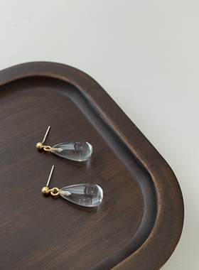 琉璃水滴耳环ins小众冰感夏季透明耳钉简约个性冷淡风耳饰925银针