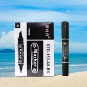 斯特丹大双头记号笔油性防水擦不掉色圆头方头红蓝色黑色小勾线笔