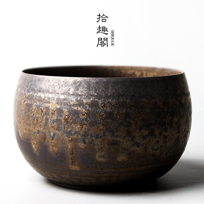 纯手工粗陶杯洗复古鎏金釉陶瓷茶洗日式小茶渣斗花盆笔洗茶道零配