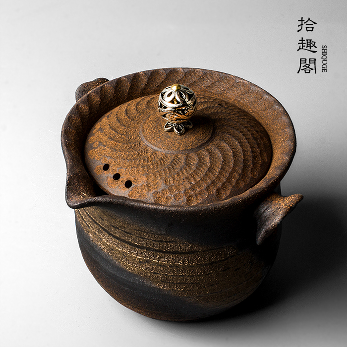 日式手工茶壶粗陶窑变复古柴烧