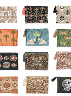 COTTAGE印度手工刺绣花串珠化妆包便携零钱饰品收纳随身大号系列