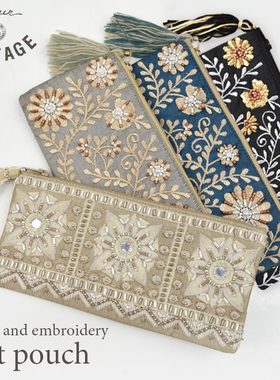 COTTAGE印度手工刺绣花串珠化妆包笔袋便携随身收纳小袋民族风