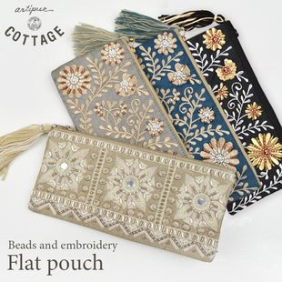 COTTAGE印度手工刺绣花串珠化妆包笔袋便携随身收纳小袋民族风