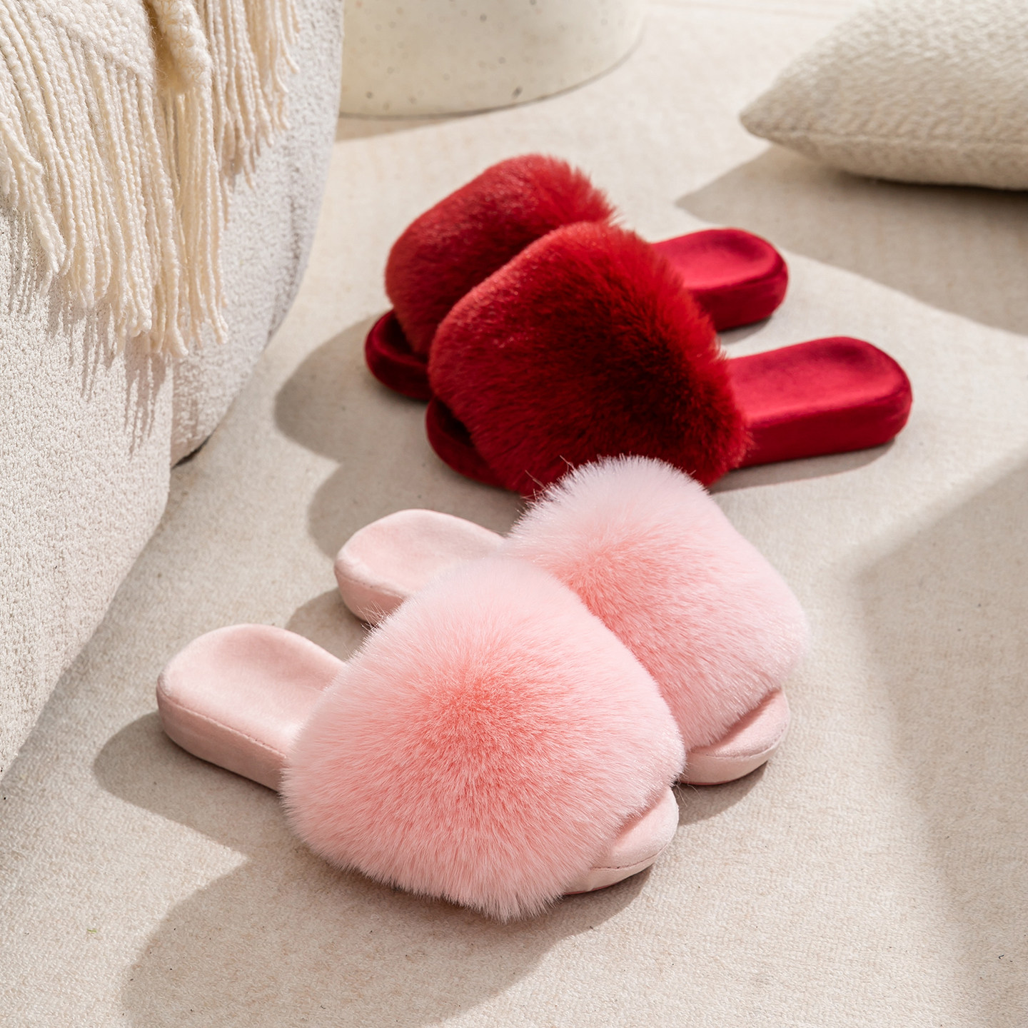 春秋季拖鞋女居家防滑布艺新款室内四季地板软底家居毛毛凉拖女士