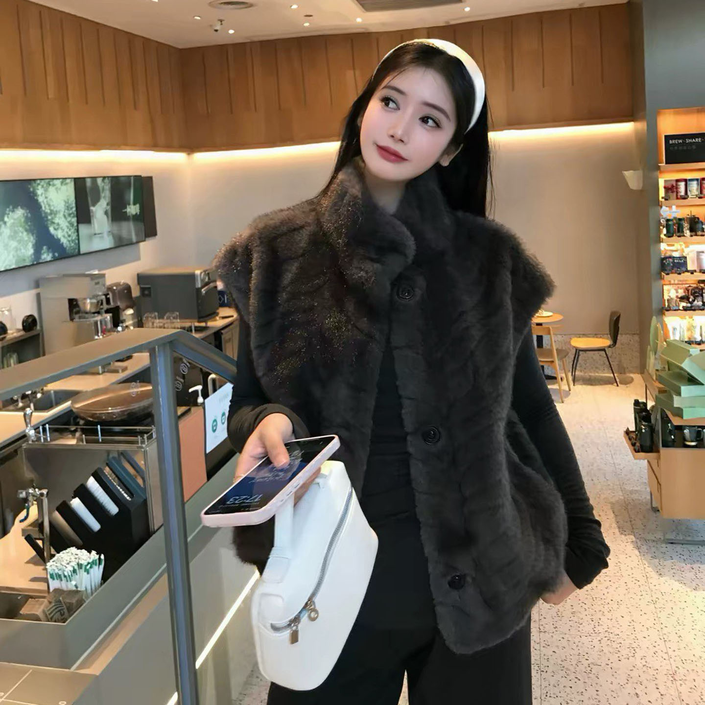 皮草马甲女立领短款毛毛背心图片