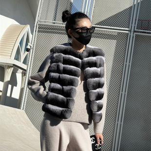 小富婆高级感时髦贵妇青紫蓝龙猫外套女环保兔毛皮草马甲短款背心