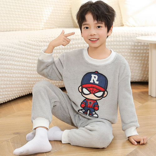 儿童长毛绒睡衣加厚款套装