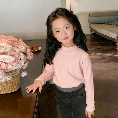 男女童半高领加厚德绒打底衫秋冬装校服内搭儿童中领宝宝秋衣上衣