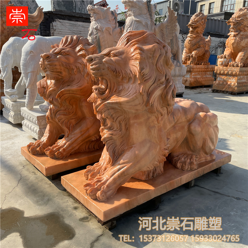 石雕欧式石狮子一对看门镇宅庭院大门口装饰摆件家用户外酒店