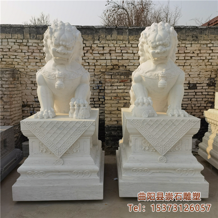 曲阳石雕大型青石头汉白玉石狮子一对看门镇宅家用大门口寺庙摆件
