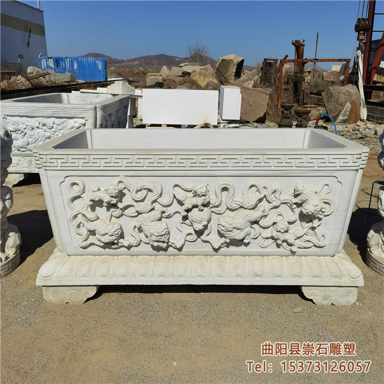 石雕汉白玉做旧龙鱼缸仿古石缸石槽花盆石头流水鱼池庭院别墅石盆
