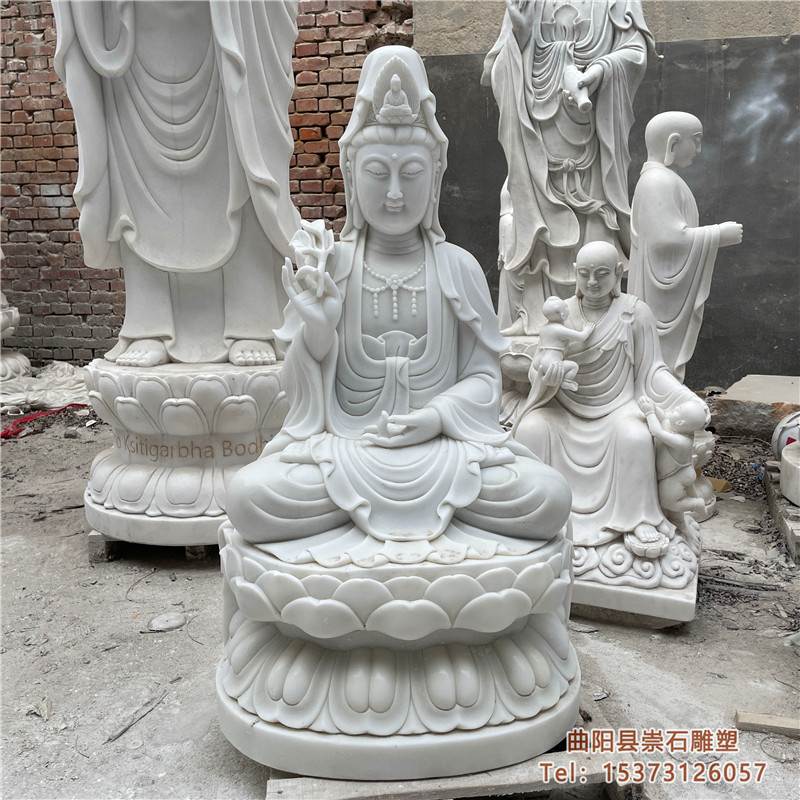 崇石雕塑石雕汉白玉佛像阿弥陀佛三面滴水坐观音地藏王寺庙雕塑