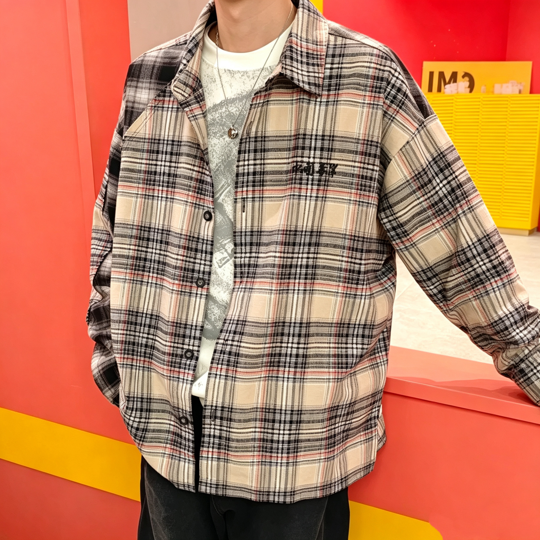 中国李宁羊毛格子衬衫男女款