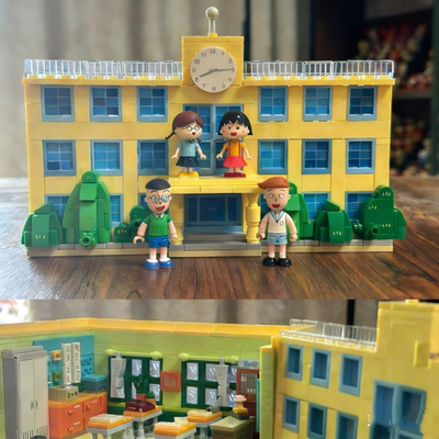 未及8090校园怀旧积木 樱桃小丸子家+学校场景拼装玩具摆件礼物