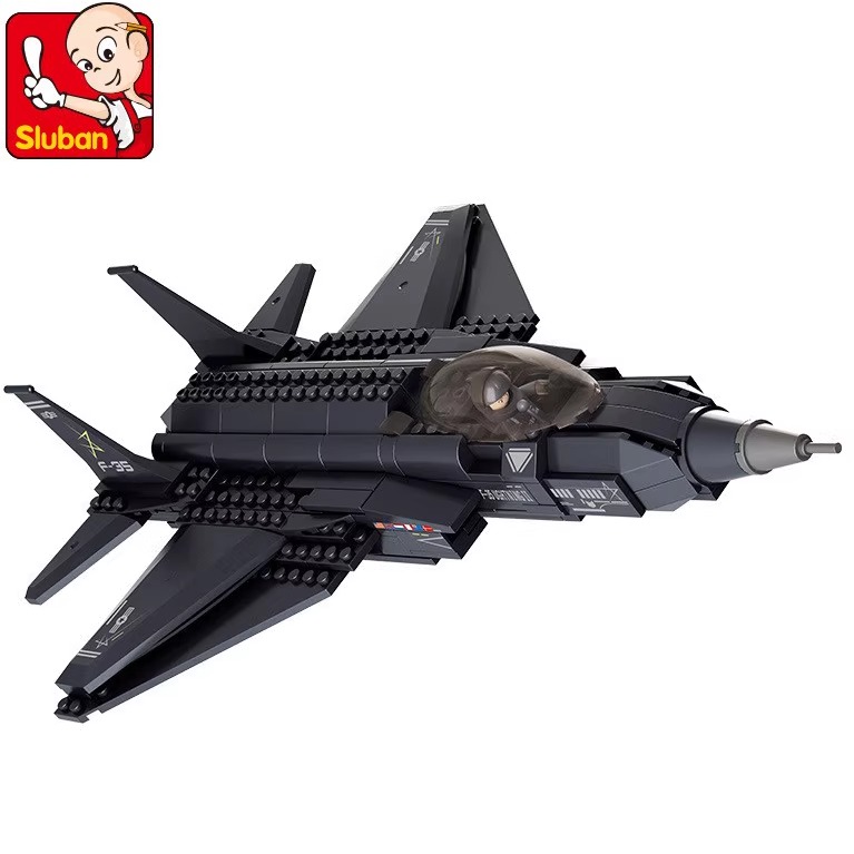 小鲁班闪电战斗机拼装积木0510F35飞机模型玩具摆件男孩军事颗粒
