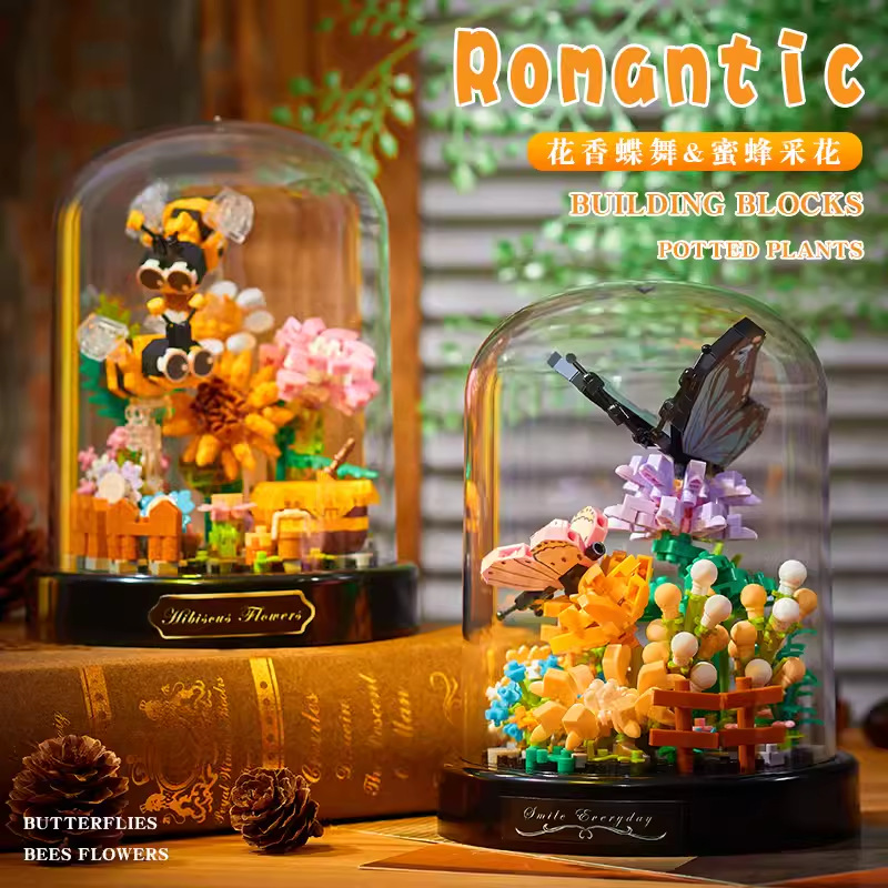 昆虫积木拼插装玩具摆件礼物永生花女生微颗粒