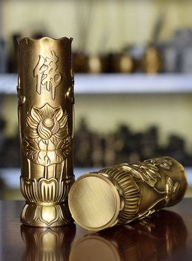 黄铜香筒竹子香筒佛字精品光滑厚重现代香具包邮高20厘米