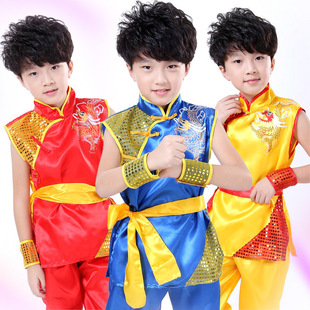 儿童武术表演服亮片幼儿园功夫服中国风舞龙舞狮打鼓六一演出服