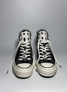 Remake客制十字架绣皮气眼扣黑色帆布高帮鞋百搭舒适男女同款