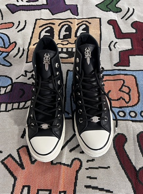 Remake客制十字架鞋片气眼扣黑色皮面高帮鞋百搭舒适男女同款