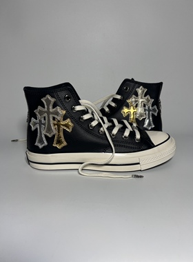 Remake客制十字架鞋片气眼扣黑色皮面高帮鞋百搭舒适男女同款