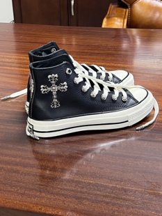 Remake客制十字架鞋片气眼扣黑色皮面高帮鞋百搭舒适男女同款