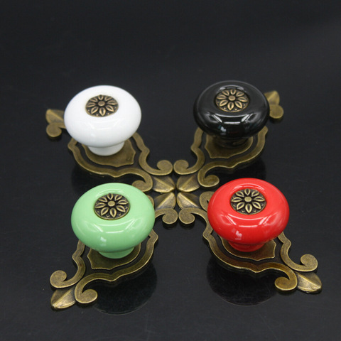 陶瓷把手彩色锌合金单孔欧式黑色抽屉拉手白色仿古铜家具橱柜门