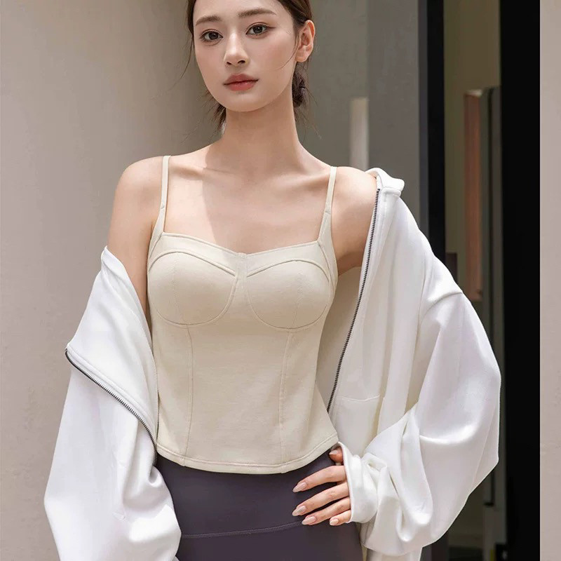 莫代尔棉方领美背胸垫吊带背心