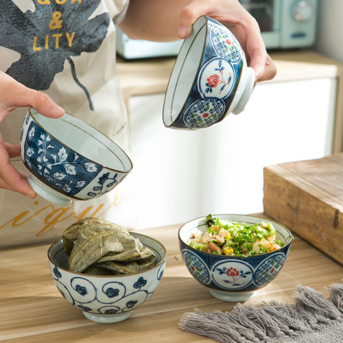 日式釉下彩陶瓷家用个装米饭碗