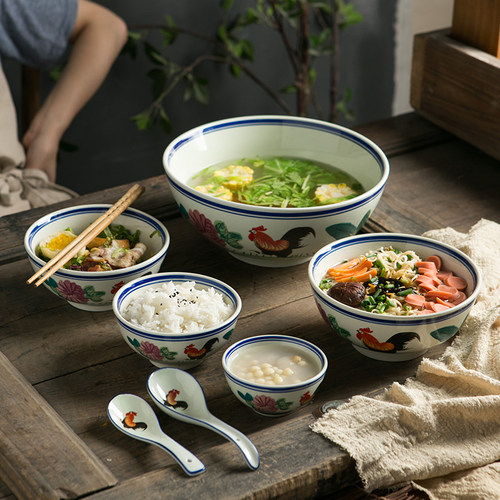 国潮风公鸡碗怀旧家用老式米饭碗