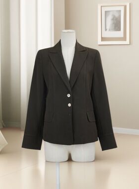 春秋爆款女韩系纯色长袖单排扣西装短外套修身遮肉显瘦百搭43942