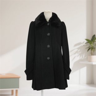 遮肉40747 单排扣设计外套修身 秋冬爆款 女纯色简约风带毛领长袖