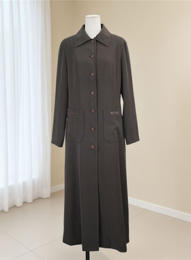 春秋新款女简约单排扣长款时尚复古韩版风衣外套显瘦百搭44438