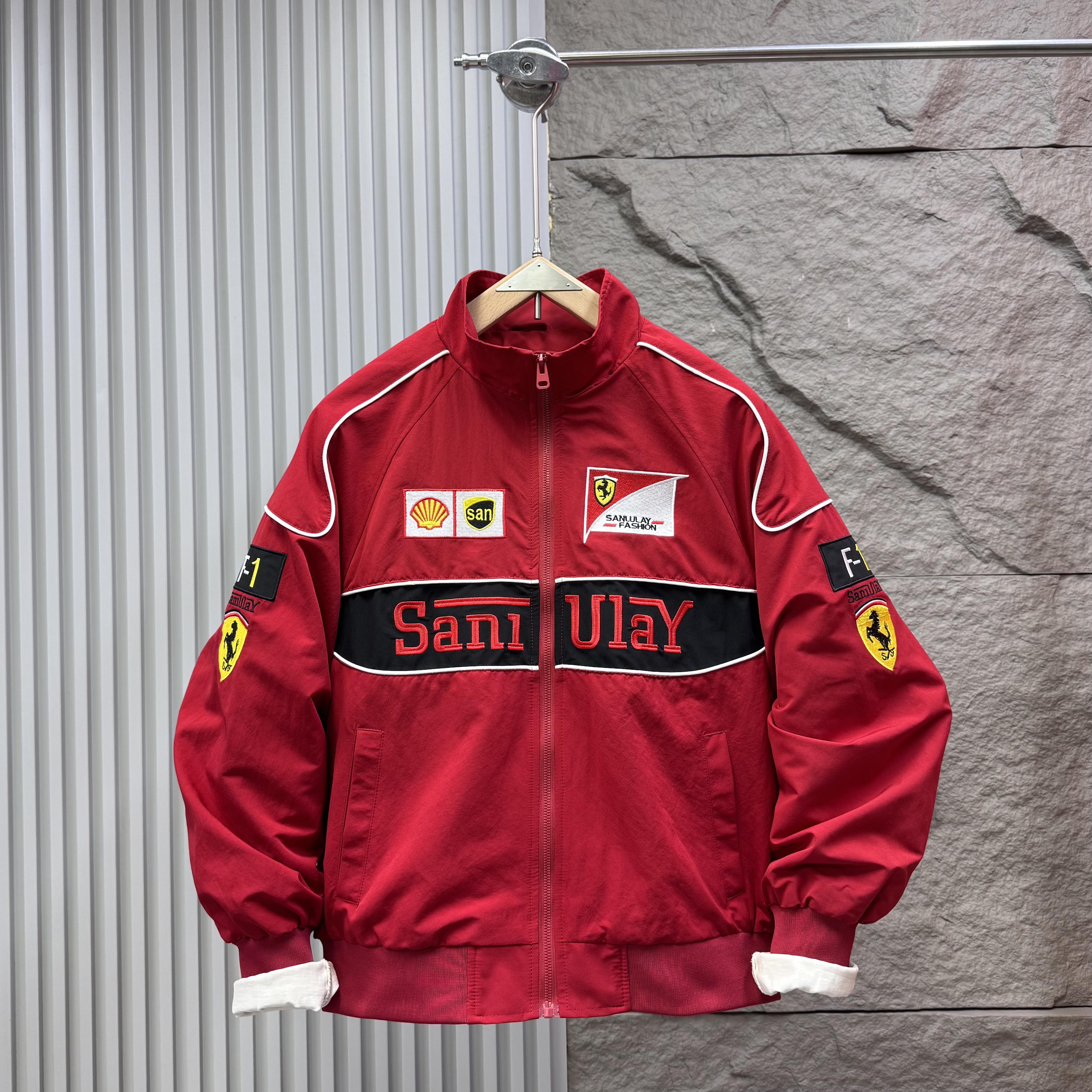 春秋新款美式复古机车风刺绣赛车服夹克潮流痞帅百搭休闲帅气外套