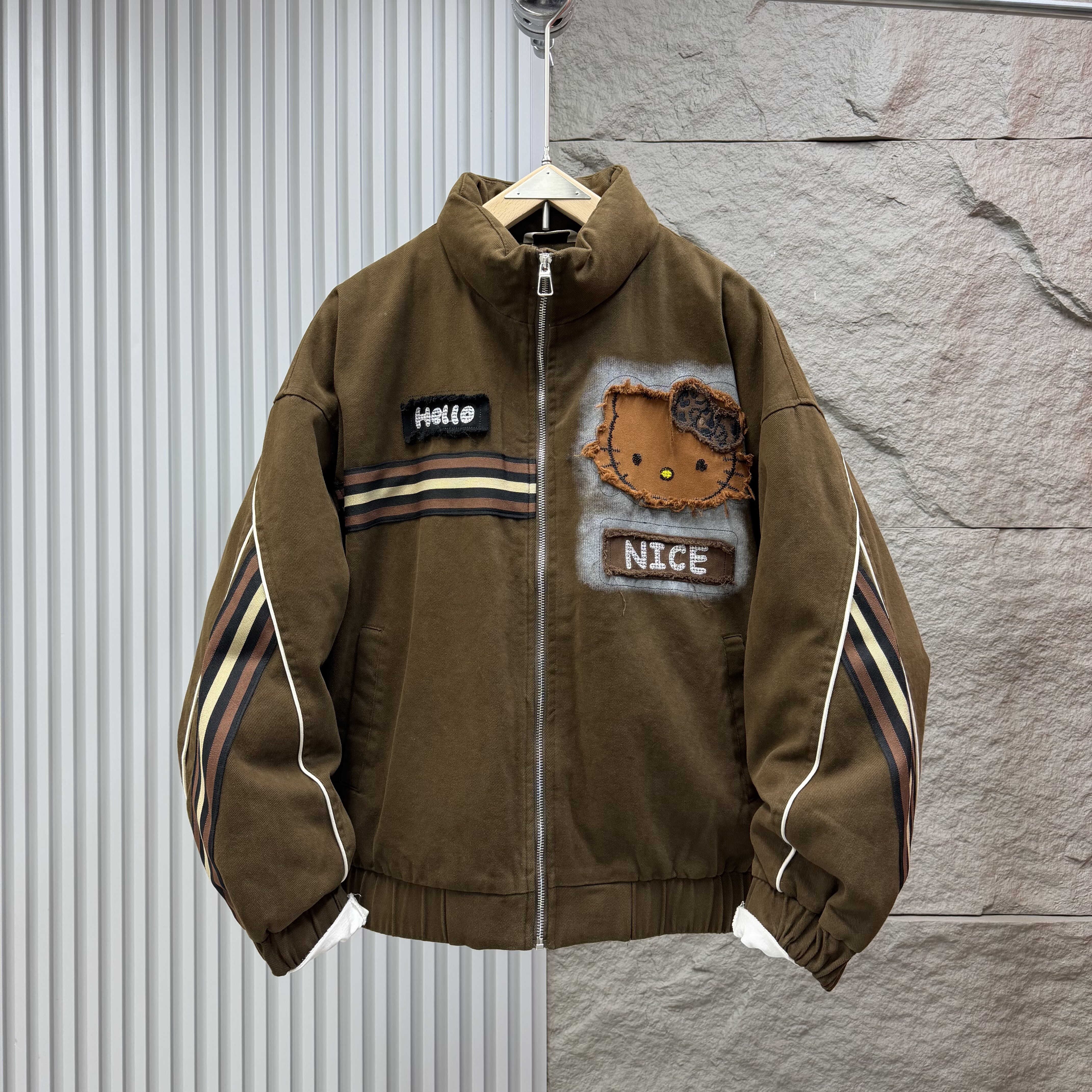 潮牌冬季新款保暖男女水洗牛仔漫改卡通短宽棉服宽松百搭洋气外套