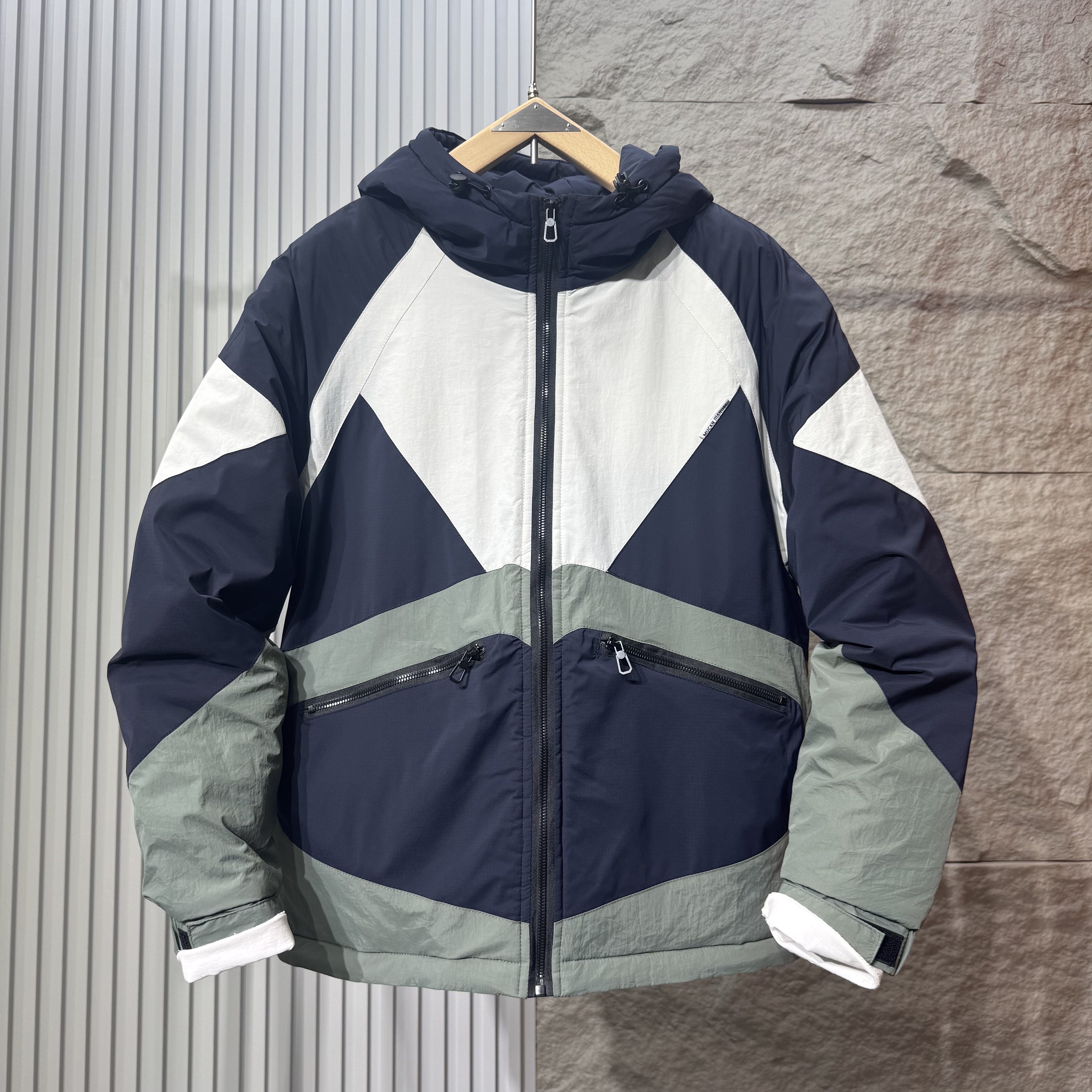 男士秋冬新款夹棉外套韩版拼接连帽棉服夹克宽松百搭时尚轻便棉衣