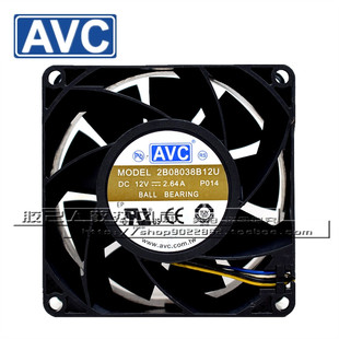 AVC 8038 2B08038B12U 12V 2.64A 4线 8CM暴力双滚珠 大风量风扇