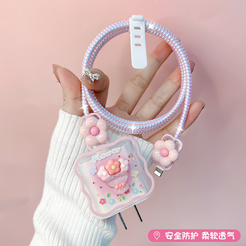 快充20w充电器保护套12promax 咬线器缠绕绳平板ipad防折断卡通贴片