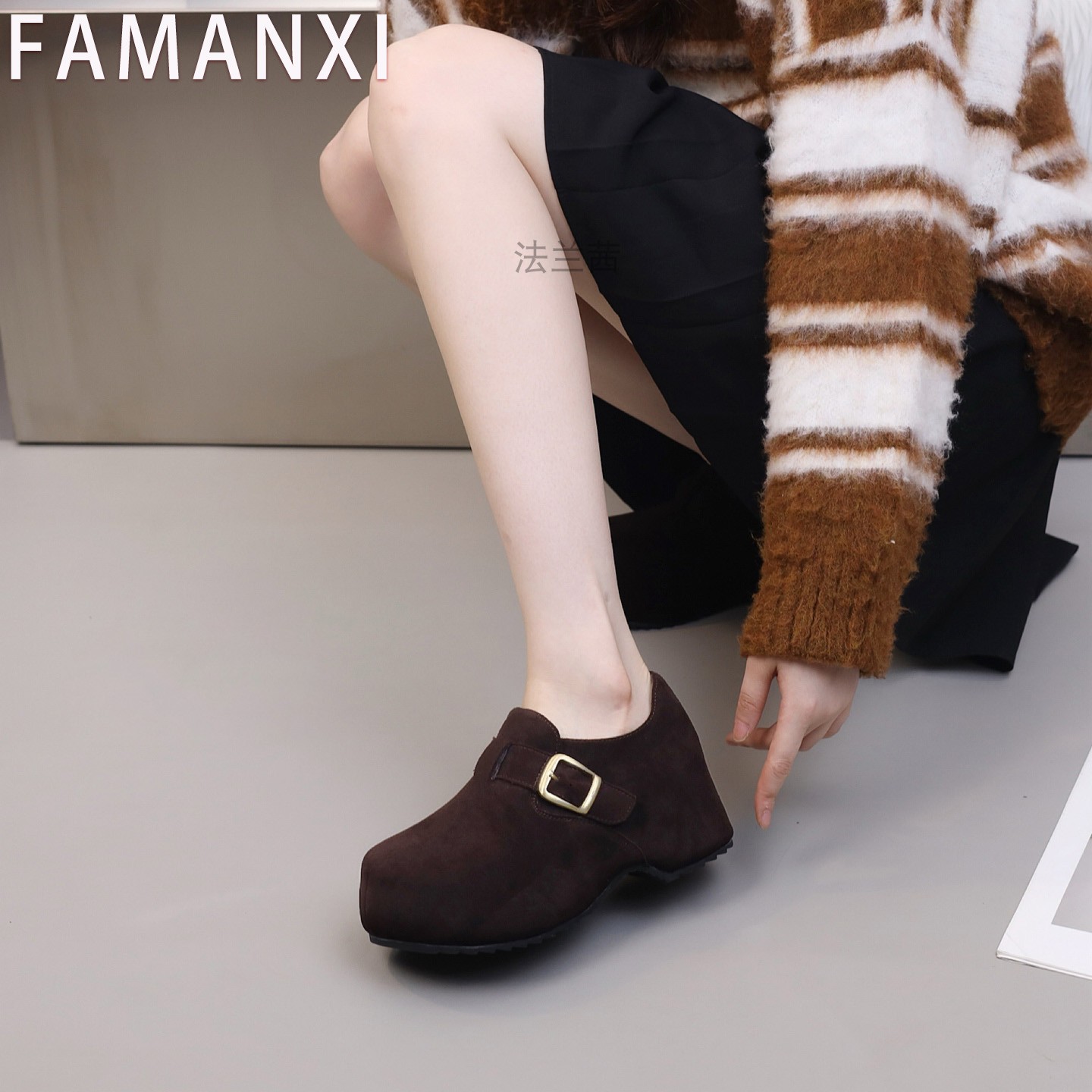 法蘭茜女鞋2025冬季新款厚底勃肯鞋复古全包休闲鞋增高软底棉鞋