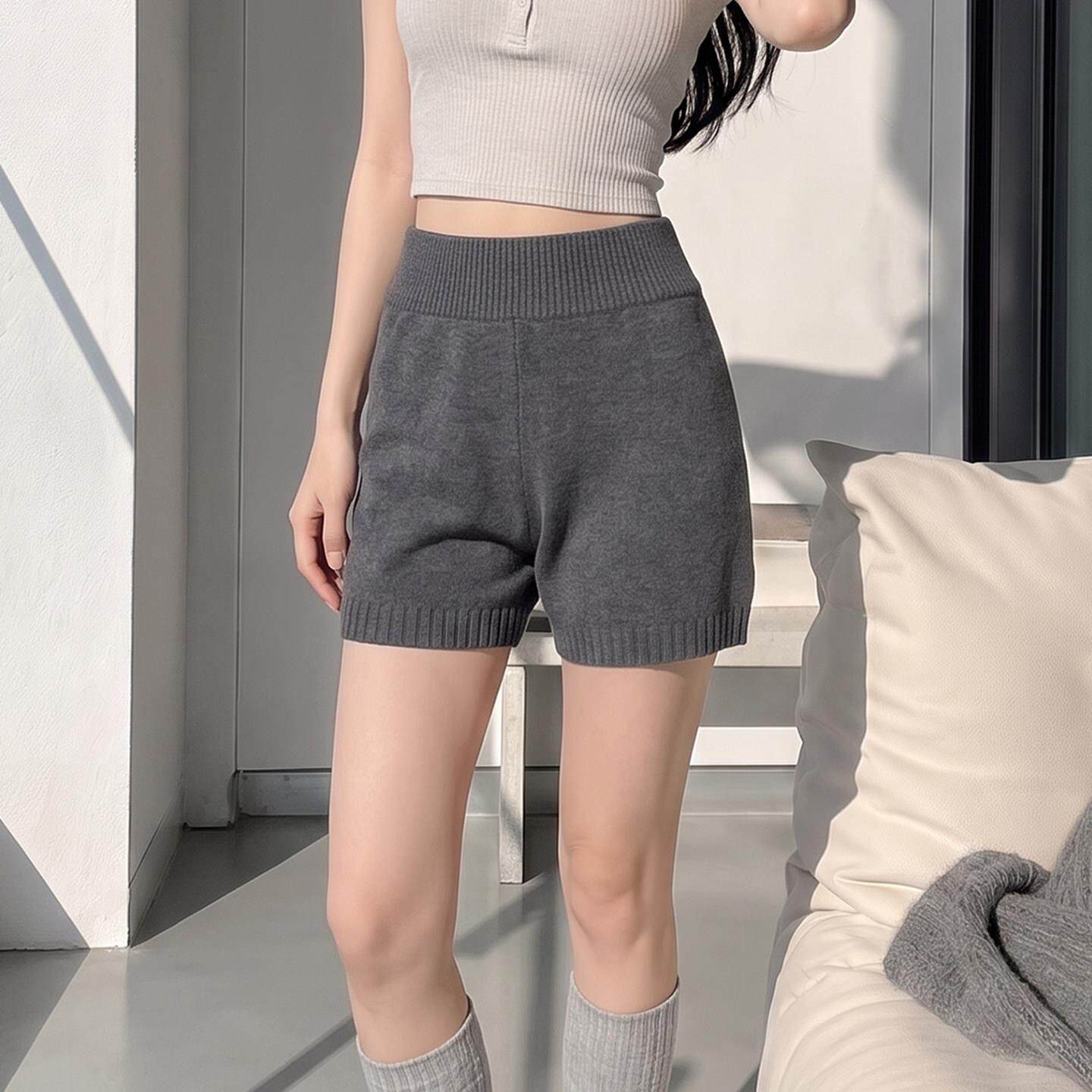 杨子纱100%纯羊毛针织短裤女2026新款春秋冬季外穿高腰休闲短裤子
