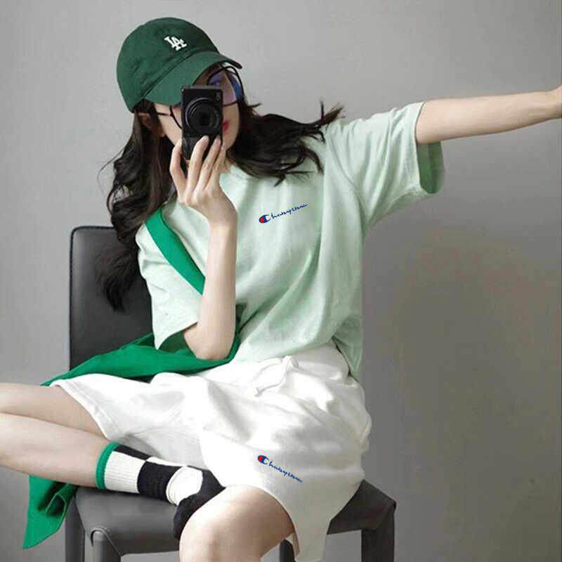 休闲运动套装女夏季盐系可甜大码圆领短袖阔腿短裤跑步两件套纯棉
